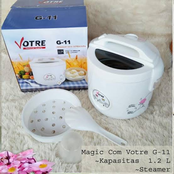 VOTRE Magic Com Rice Cooker Penanak Nasi 1.2 Liter Votre G11 Original Masak Nasi Dan Penghanggat Warmer Mejicom Magicom Kukus Dan Liwet Tutup Atas Temperd Glass Ukuran kecil Buat Anak Kos Kualitas Bagus Bandel Body Kuat Harga Termurah Kurnia Group