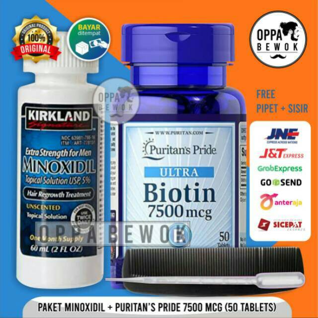 PAKET HEMAT INSTAN BREWOK MINOXIDIL DAN BIOTIN 7500 Mcg ORIGINAL 100% TERMURAH TERBARU FREE PIPET