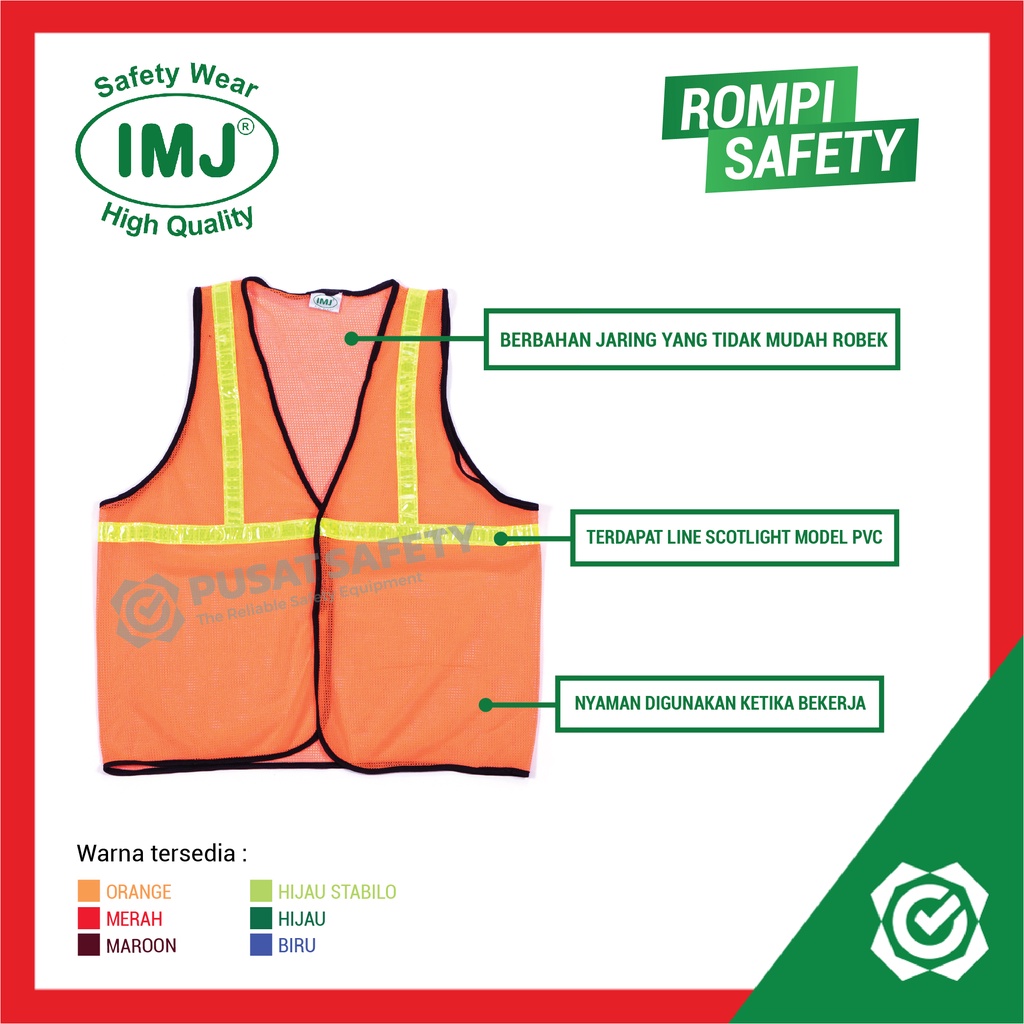 Rompi Safety Proyek Jaring Halus 6 Warna Allsize