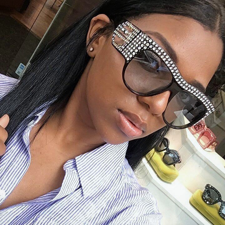 Luxury Square Sunglasses Women Oversized Rhinestone Frame Bling Diamond 45482 CCSPACE Brand Glasses