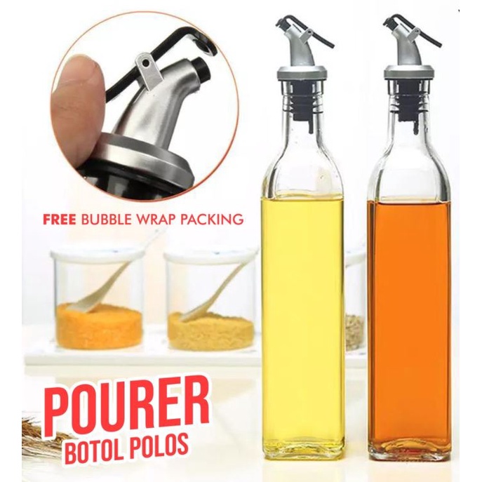 BOTOL MINYAK KACA 500ML BOTOL CUKA KECAP SET POURER PENUTUP