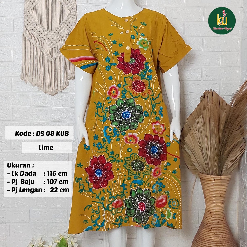 Bisa COD DS08 KUB | Daster Batik Kencana Ungu Asli Label Biru | Baju Santai Tidur Wanita Dewasa Kancing Depan Busui Friendly Motif Terbaru-Lime A