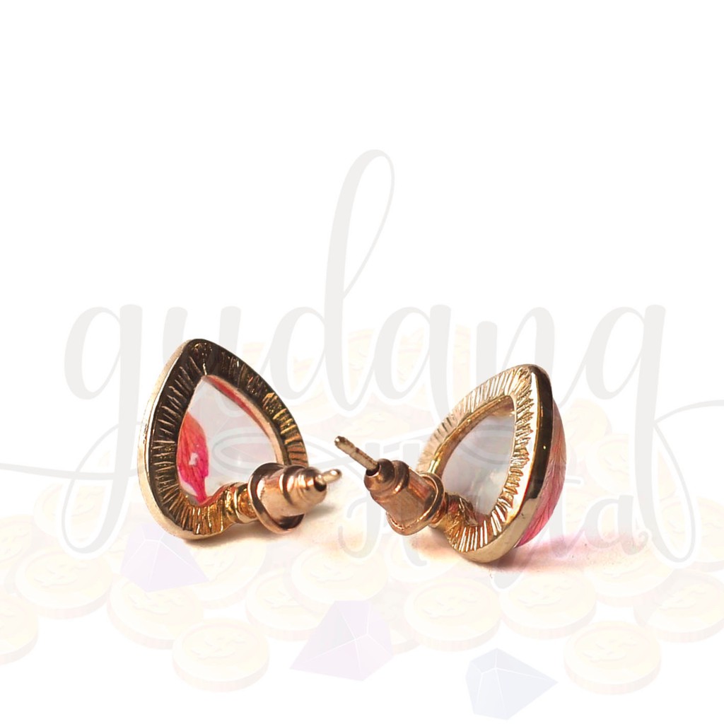 Anting Pink Flower Drop Heart Circle GH 203396