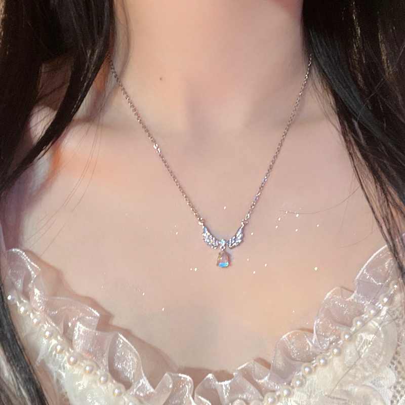 YEEZII Kalung Rantai Choker Liontin Sayap Malaikat Warna Silver Untuk Wanita