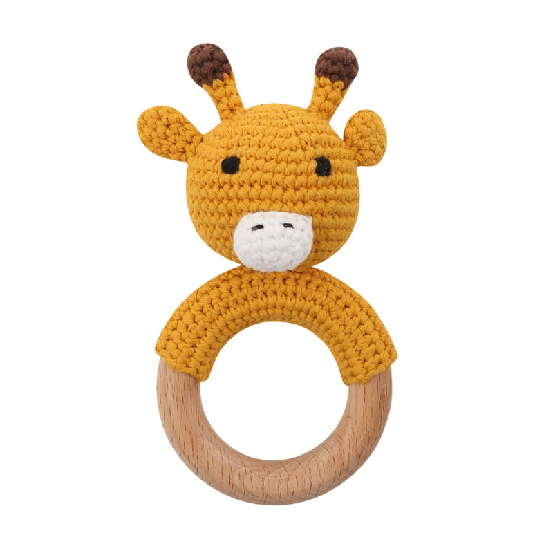 Mary 1PC Mainan Rattle Teether Bayi Bentuk Kartun Hewan Bahan Kayu Crochet DIY