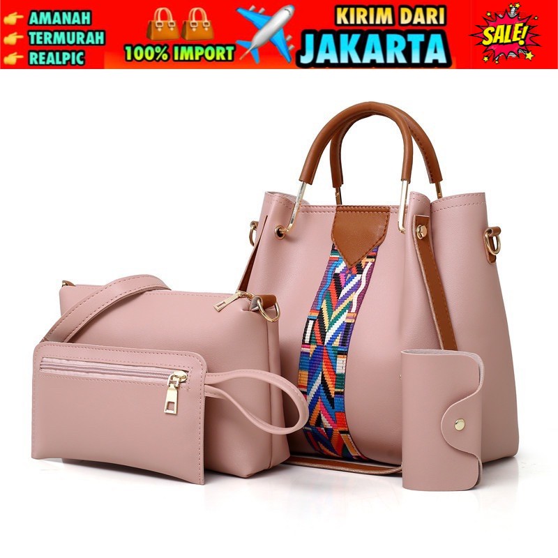 TI 3040 -  TAS 4 IN 1  PAKET WANITA  IMPORT MURAH HANDBAG KOREA - B