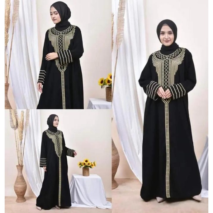 Abaya arab terbaru-gamis turki kekinian-fashion muslimah kekinian-jubah arab mewah-bordir best seller-piramid2-dress hitam-gamis hitam-abaya hitam