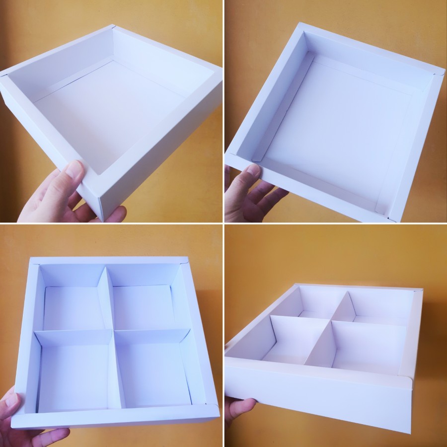 

5 Pcs Kardus Pie Susu Dus Shushi Mika Polos Putih Sekat 4 Box Lapis Legit Packaging Hampers Ukuran 22x22x4 cm