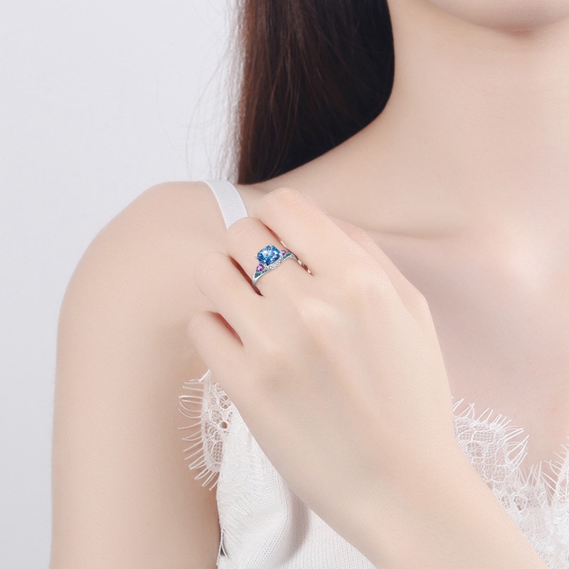 Cincin Batu Persegi Warna Biru Gaya Minimalis Untuk Wanita