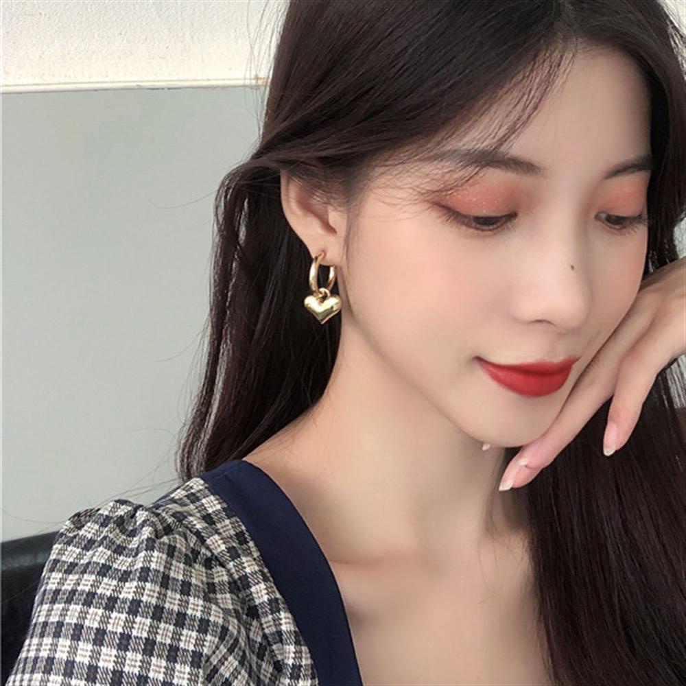 Needway   Drop Anting Menggemaskan Manis Perhiasan Wanita Warna Emas Perak Tindik Ear Hoop