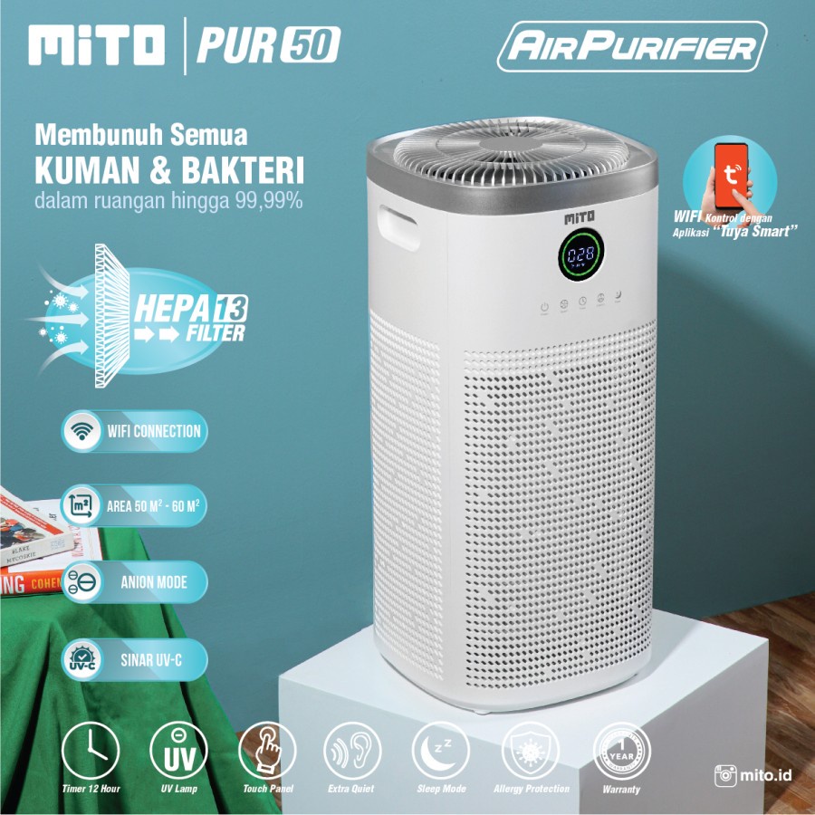 Mito Air Purifier PUR 50 Alat Penyaring Udara membunuh Virus hepa filter UV-C  Mito Air Purifier 50