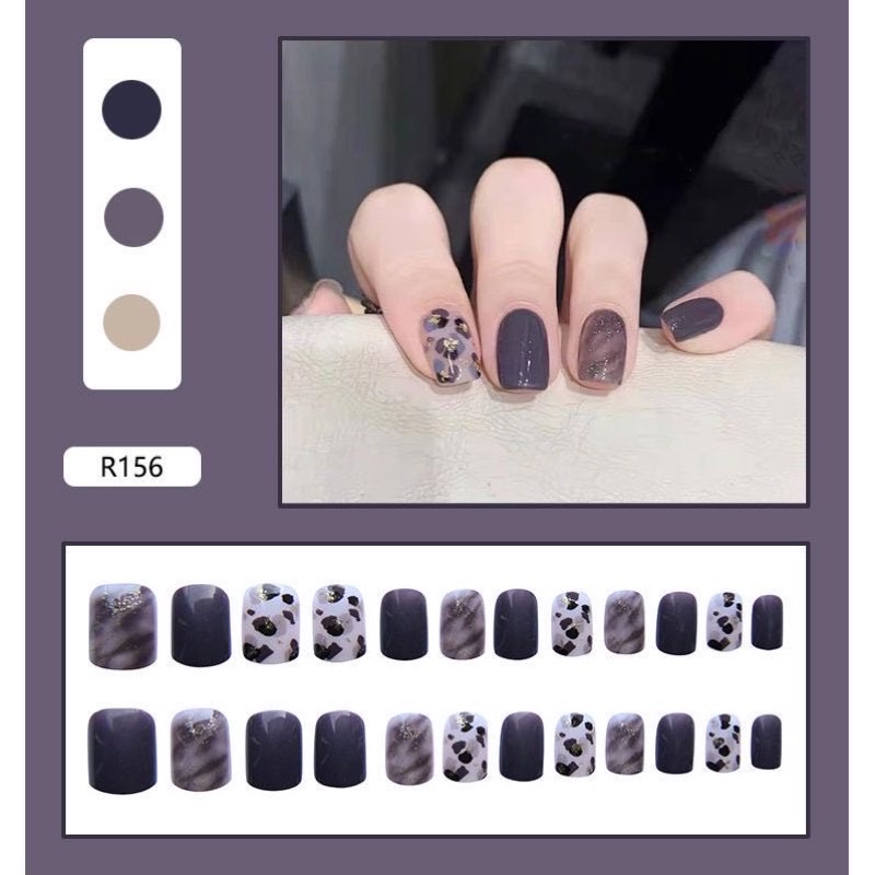 24PCS KUKU PALSU MOTIF KUPAL LEOPARD FRENCH METAL GOLD HARDWARE FAKE NAILS INSTANT KUKU PALSU MURAH