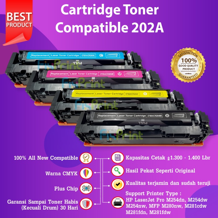 Cartridge Toner Compatible 202A CF500A CF501A CF502A CF503A HP Printer M254dn M254dw M280nw M281cdw