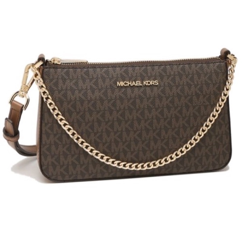 Michael Kors Jet Set Travel Medium Pouchette Crossbody Bag MK Signature Brown