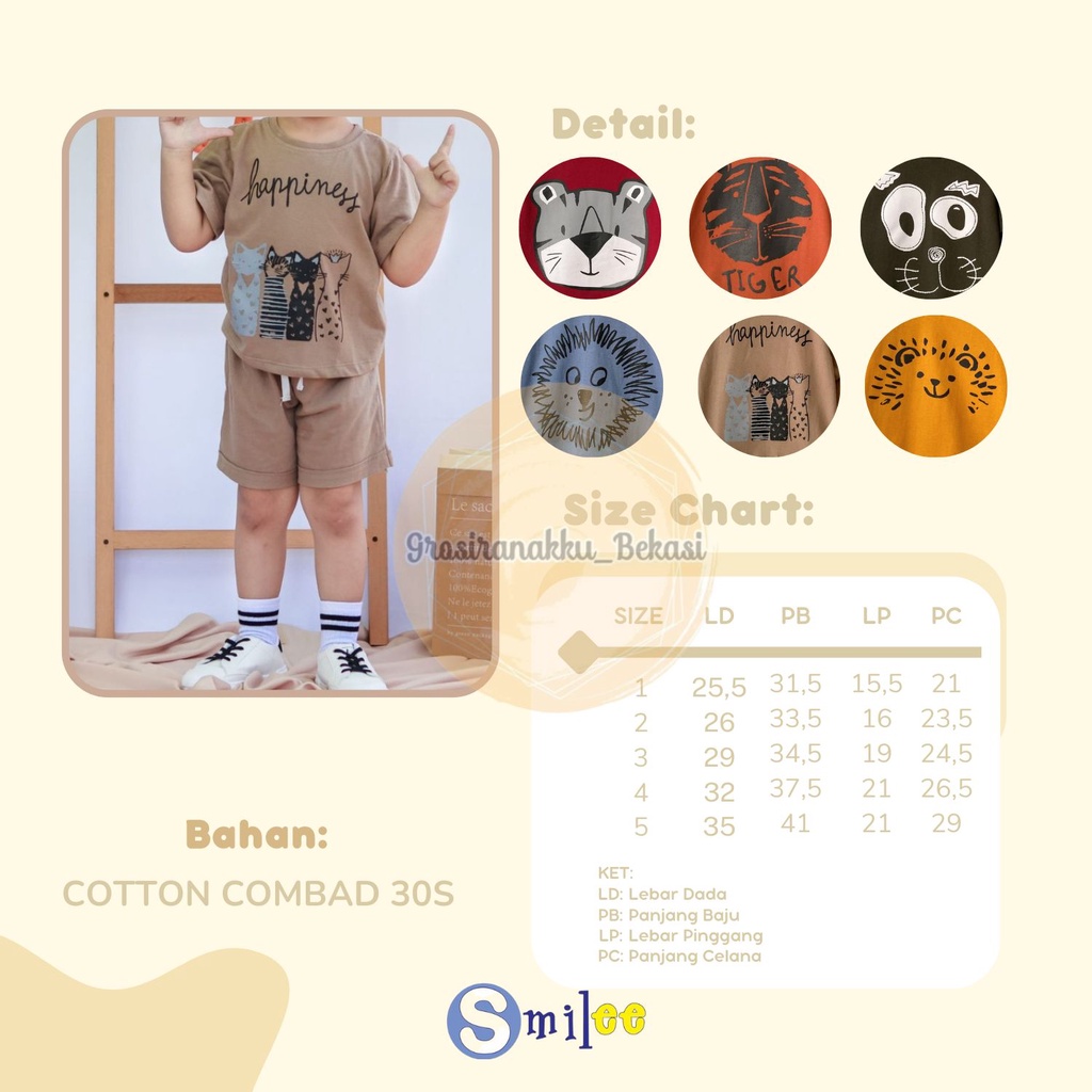 Setelan Anak Unisex Smilee Cool Warna Coklat Size 1-5Thn