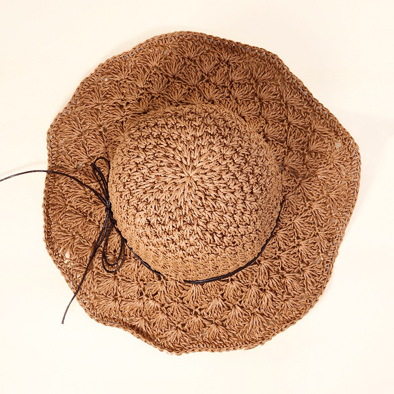 TPCO topi pantai cokelat rajut straw sunscreen hat lace korea jepang import anti matahari