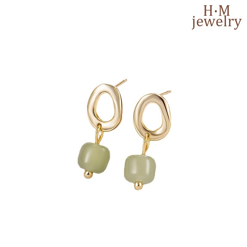 Anting Klip Tanpa Tindik Retro Dengan Batu Giok Hetian Untuk Wanita