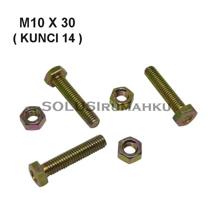 BAUT MUR KUNING M10 10X30 mm / BAUD lubang 10 mm X pjg 3 cm KUNCI 14