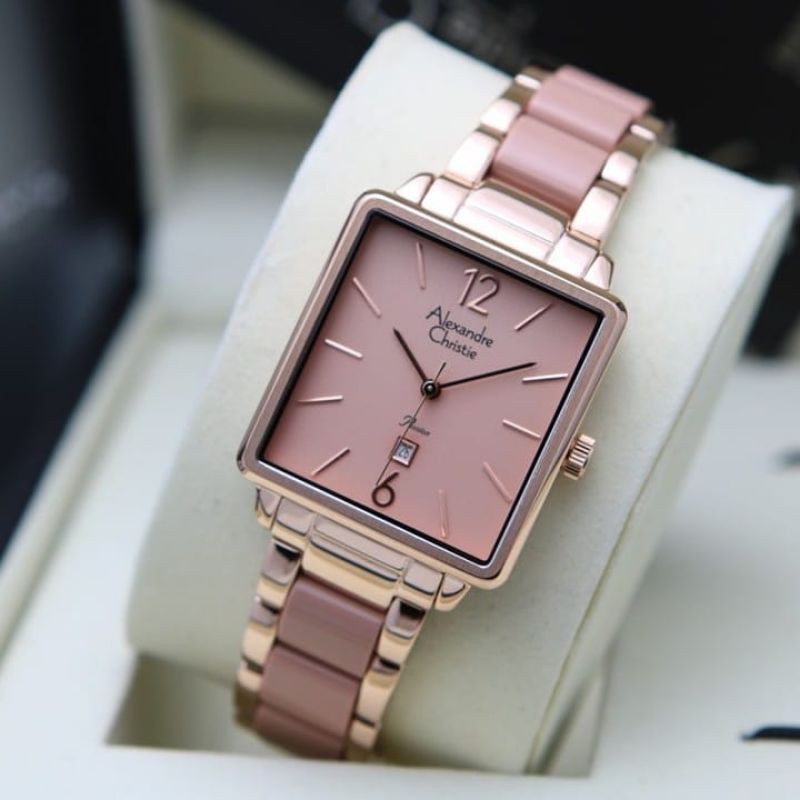 Jam Tangan Alexander Christie Wanita Peach Rosegold ac2917 Original