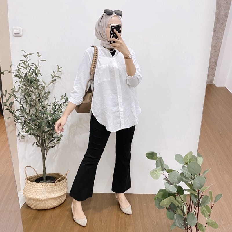 Kemeja Tunik Polos Blouse Wanita MUSLIM BAHAN CRINKLE AIRFLOW PREMIUM IMPORT