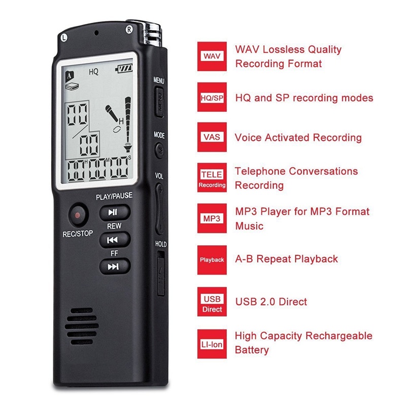Perekam Suara Model Remote Portable Digital Voice Recorder 8GB - T60