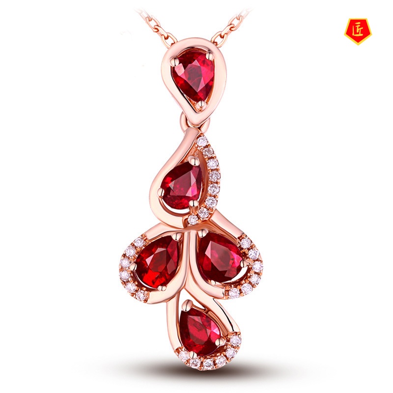 [Ready Stock]Ruby Water Drop Pendant 18K Rose Gold Necklace