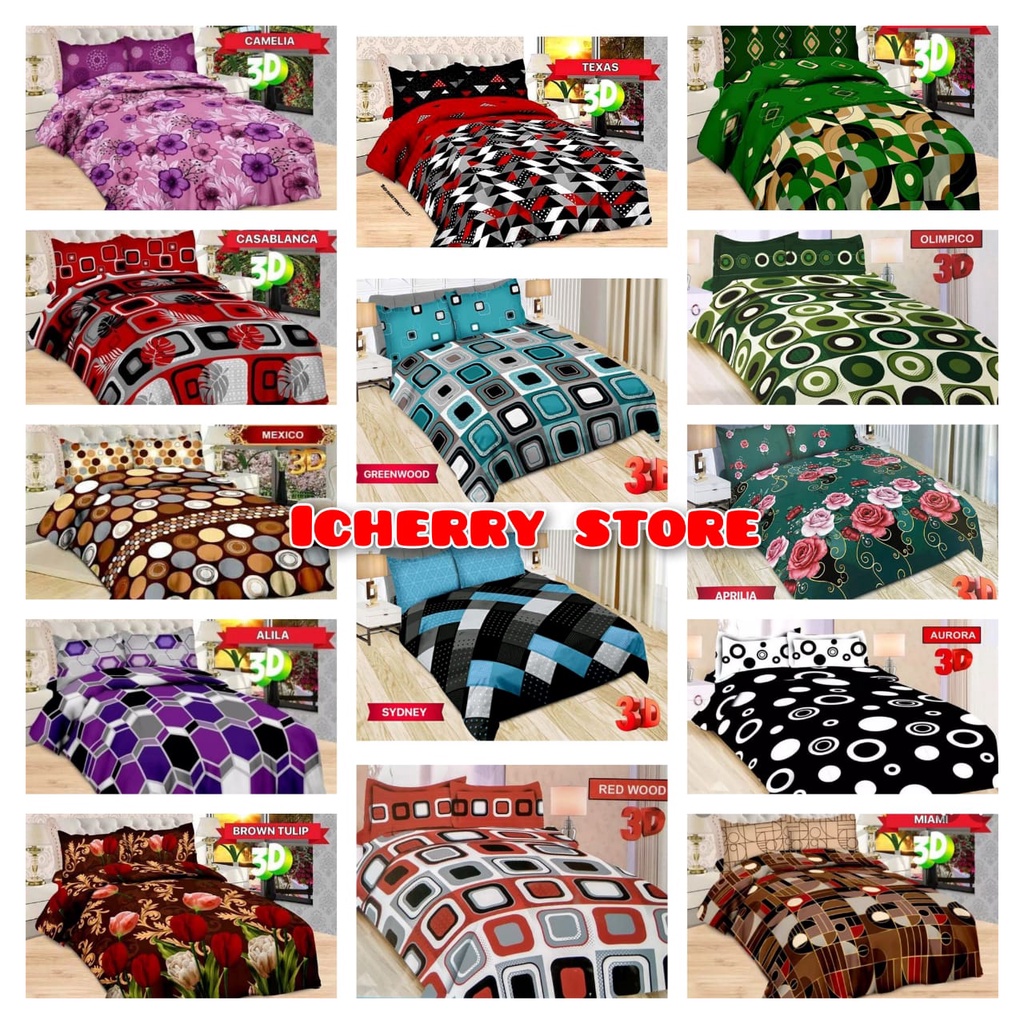 Set 3in1 Sprei Bonita 3D Rumbai King 180x200 Motif Malvino, Texas, Camelia, Brown Tulip, Aprilia, Gr