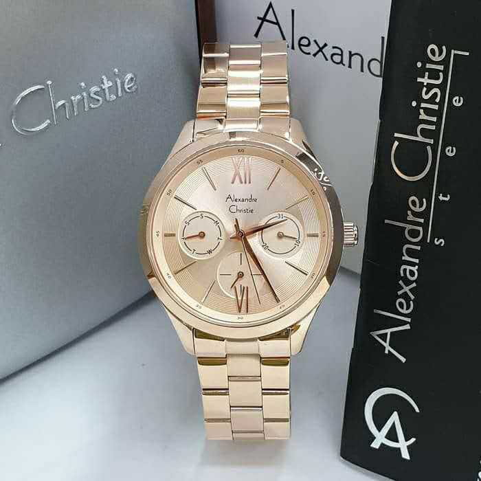 JAM TANGAN WANITA ALEXANDRE CHRISTIE 2796 AC2796 HITAM ROSEGOLD ORIGINAL