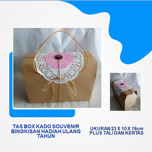 

JUAL PAKET TAS BOX BAHAN KERTAS BROWNKRAFT 280gr SIZE 23X10X19cm KADO HADIAH SOUVENIR ULANG TAHUN