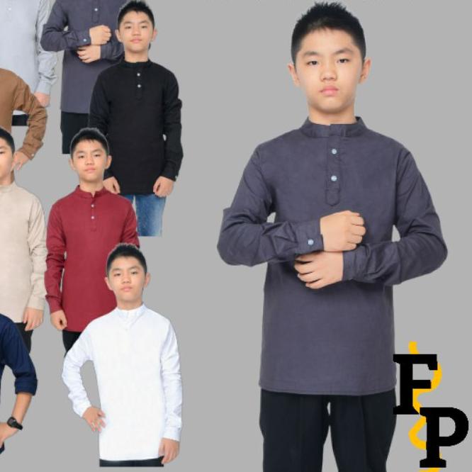 ۝ Pakaian Baju Kemeja Anak Usia 8-13 Tahun Koko Muslim Polos Anak Laki laki Cowok Lengan Panjang Mur