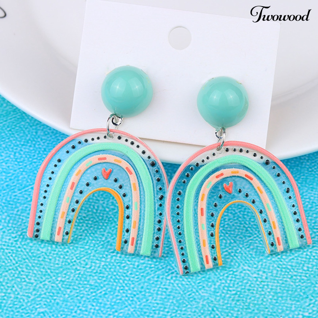 1 Pasang Anting Stud Desain Awan Pelangi Bahan Akrilik Anti Alergi Untuk Anak Perempuan