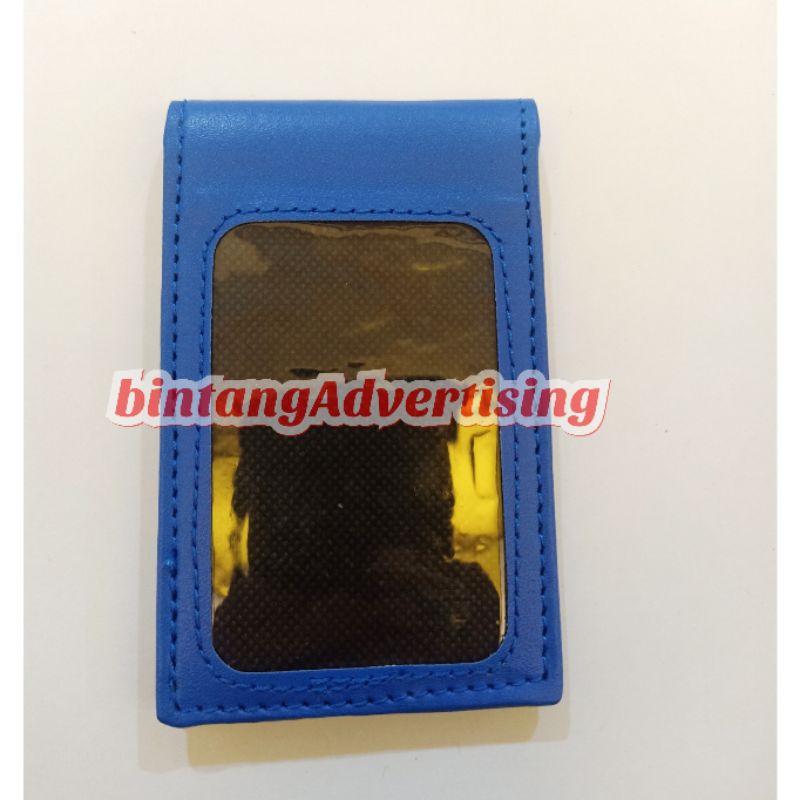 

Name Tag ID Card Saku Dompet Kartu Saku Kulit Biru Magnet 2 Sisi PREMIUM