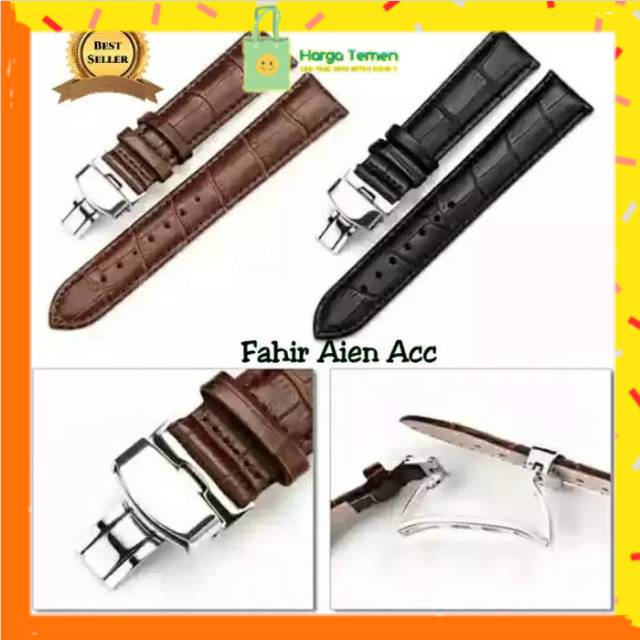 Tali jam tanga BUTTERFLY CLASP BUCKLE Kulit Leather strap Tali jam BUTTERFLY CLASP BUCKLE 22mm