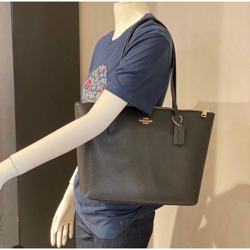 Coach zip tote city bag black leather