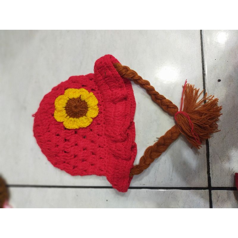 (BISA COD) TOPI KUPLUK ANAK BAYI KEPANG RENDA WIG HAT - KUPLUK KEPANG RENDA WIG HAT RAJUT TERBARU TERMURAH-Merah