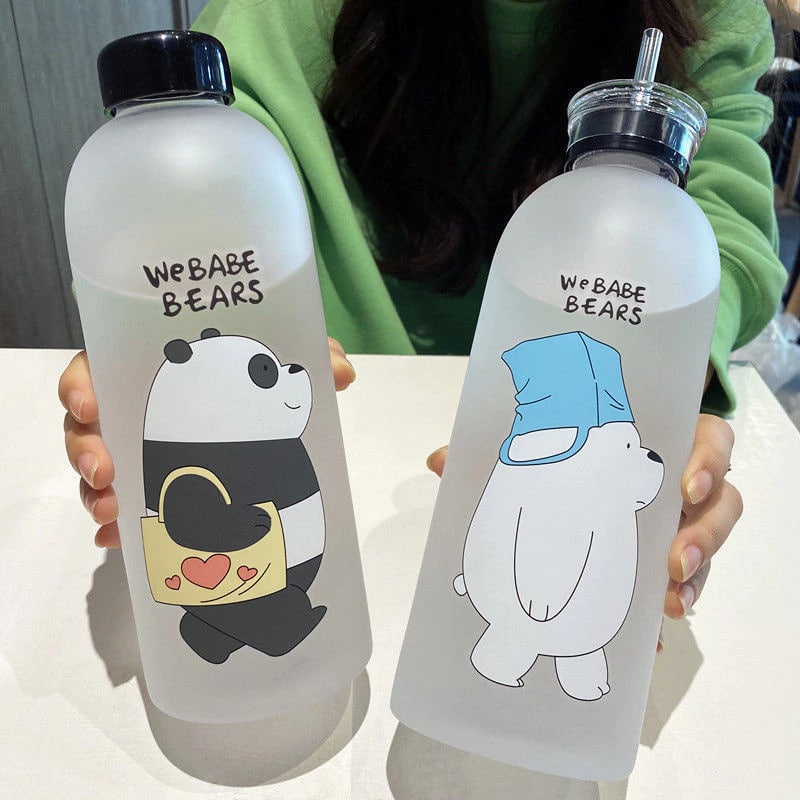 Botol Minum 1000ml Motif We Babe Bears Dengan Sedotan Anti Bocor