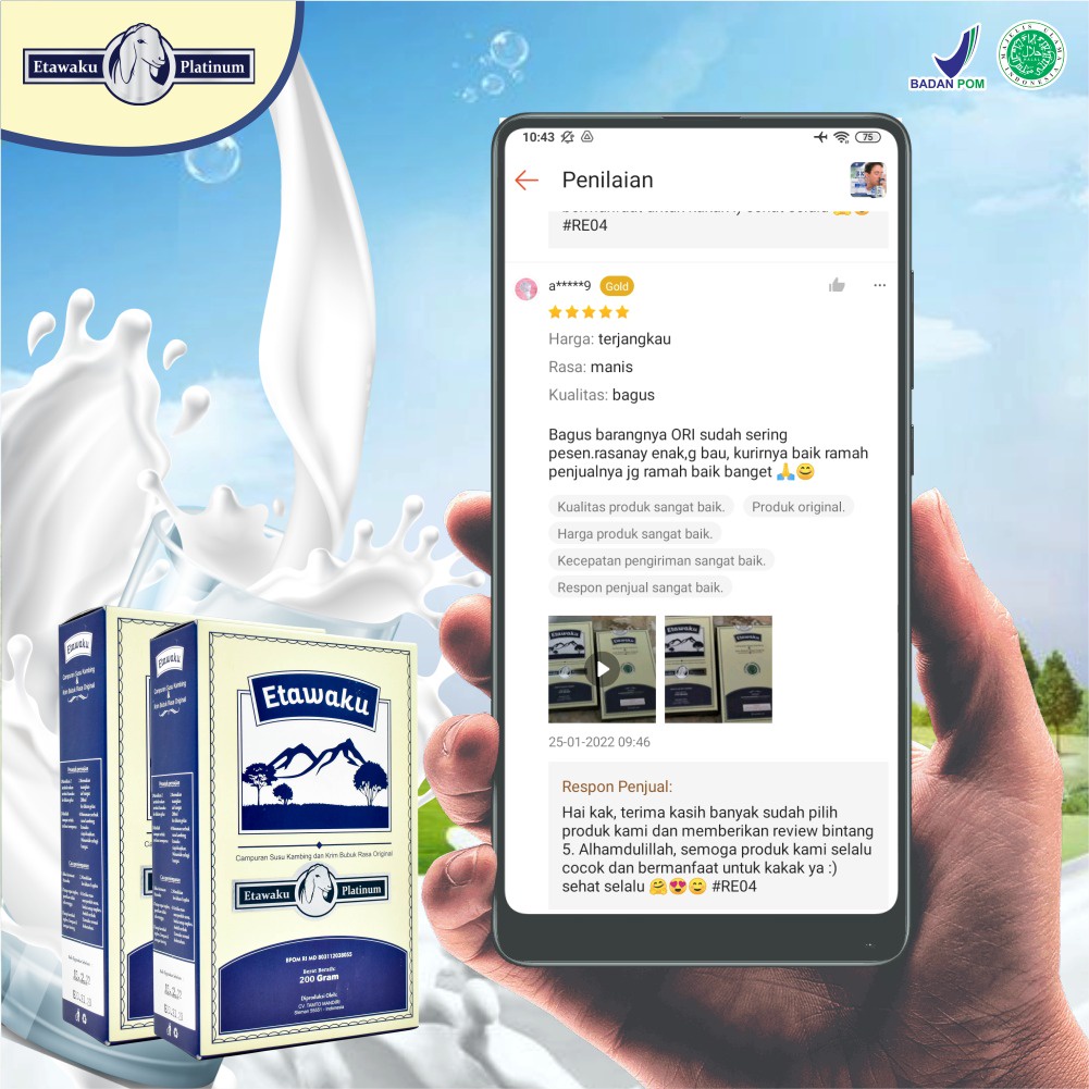 Etawaku Platinum - Susu Kambing Etawa Penambah Kalsium Kuatkan Tulang &amp; Sendi Solusi Atasi Gangguan Pernapasan Pernafasan Asma Bronkitis Pneumonia Sesek Napas Tingkatkan Kekebalan &amp; Imunitas Tubuh Isi 200gr