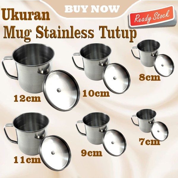 Mug Stainless dengan Tutup cangkir camping gelas kopi teh ukuran 9 CM