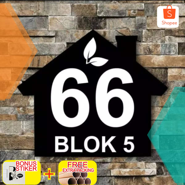 

nomor rumah acrylic timbul 20x20 - dasar hitam STIKER CUTING Keren