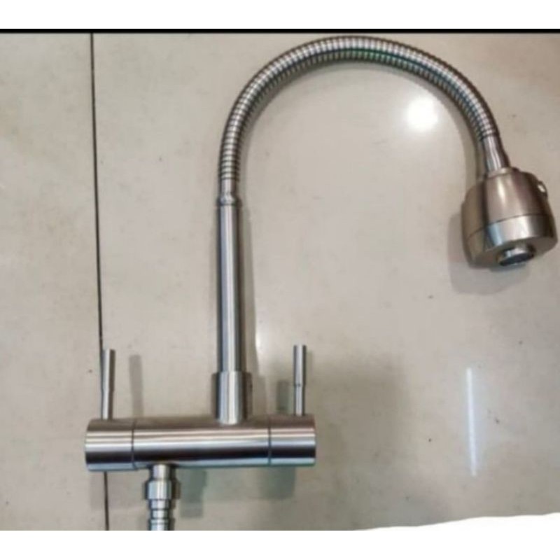 Kran flexible tembok stainless / kran mesin cuci / kran sink flexible sus 304 cabang