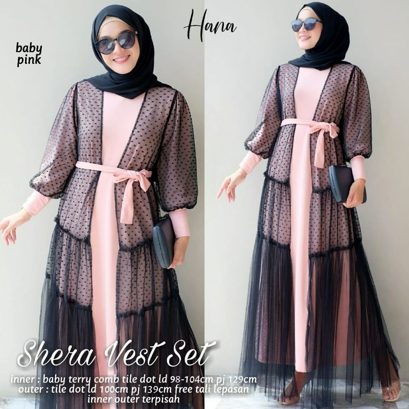 SHERA VEST SET BAHAN BAHY TERRY COMBI TILE DOT INNER DAN OUTER TERPISAH