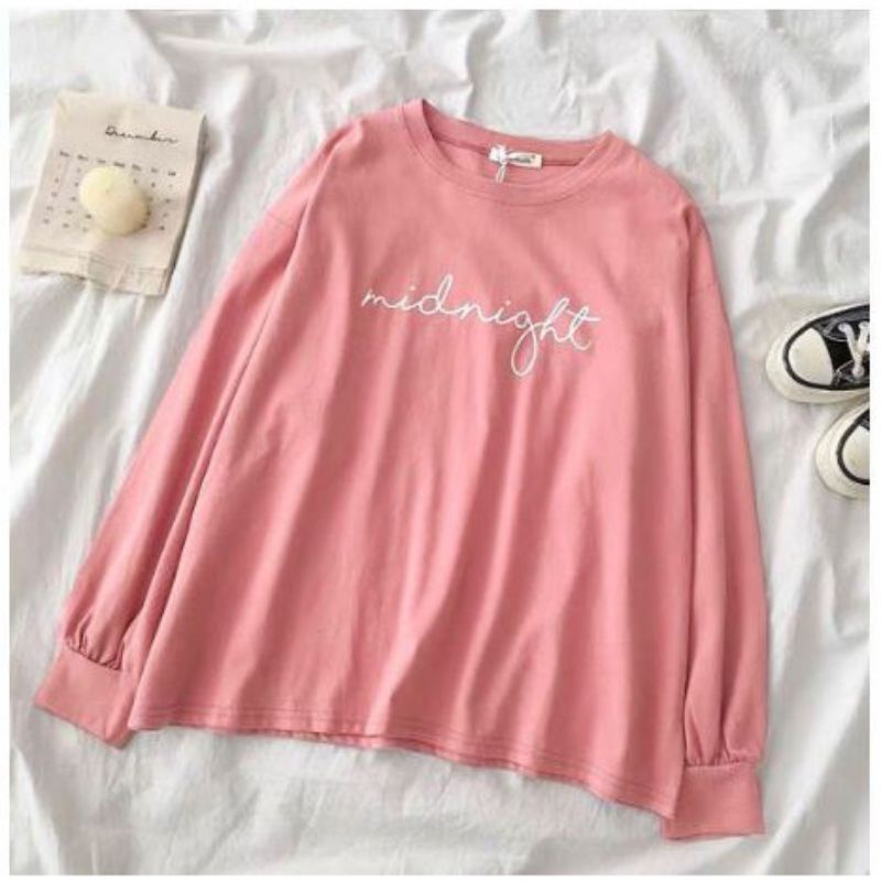 sweater midnight Cream pink Harajuku// crewneck sweetshirt wanita perempuan cewe bahan fleece// sweater distro viral// Women Man Sweatshirts Loose Oversize Pullover