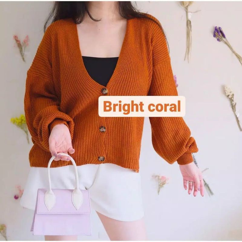 Shabby Pullover Cropped OVERSIZE CROP BION OUTER  NALOVA CARDI  KANCING OVERSIZED LAVELLA-Coral