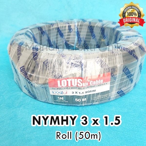 (Roll) Kabel Listrik Serabut isi 3 x 1.5mm Lotusku - Kabel Pompa Satelit Roll 50 Meter Lotus - Kabel Listrik Serabut isi 3