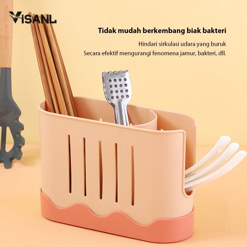 Tempat Sumpit Sendok Sedotan Set 2 in 1 restoran Sendok Gantung Keranjang Sendok Garpu Rak Dapur