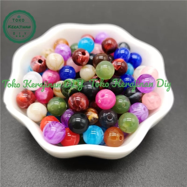 (50 Pcs) Mote Manik Bulat Motif Marmer Manik Corak Lilin Bahan Kerajinan