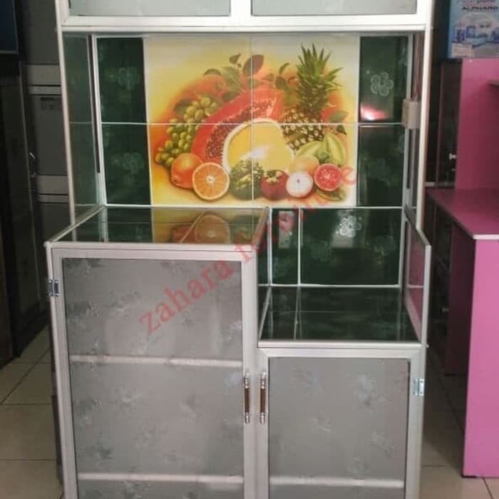 rak piring alumumium / rak piring kaca / lemari piring pintu 2