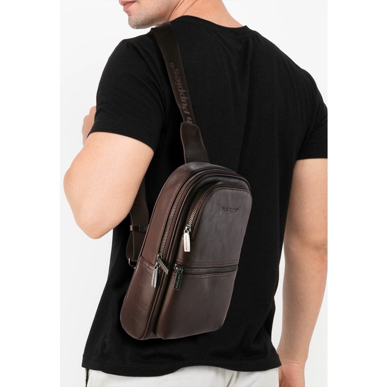 TAS SELEMPANG DADA/BADAN PRIA HUSH PUPPIES SLING CHEST/BODY/BAG ORIGINAL COKLAT BROWN HM153