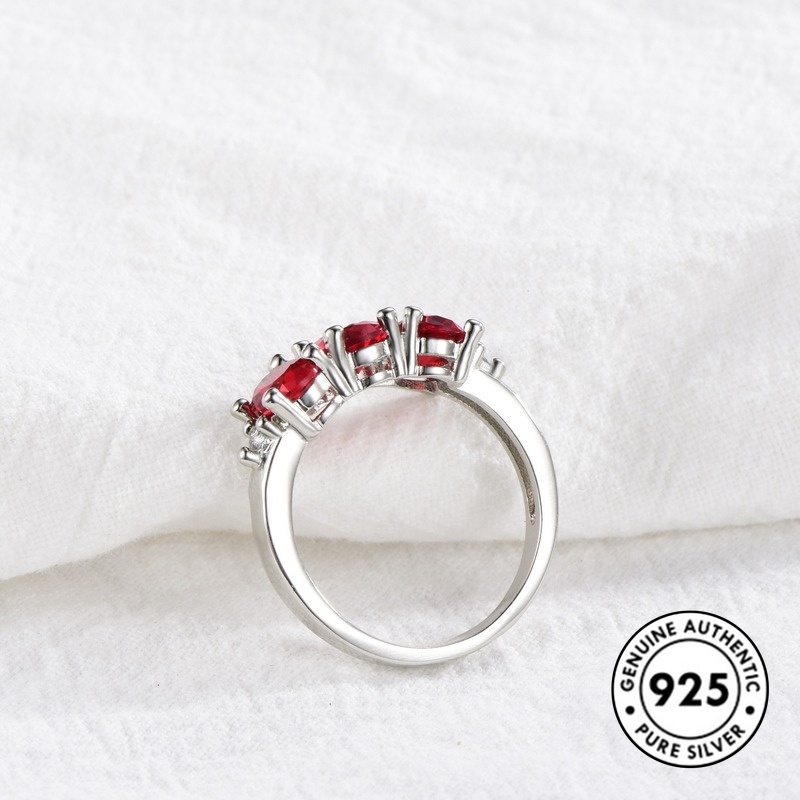 Cincin Berlian Merah Bahan S925 Silver Gaya Elegan