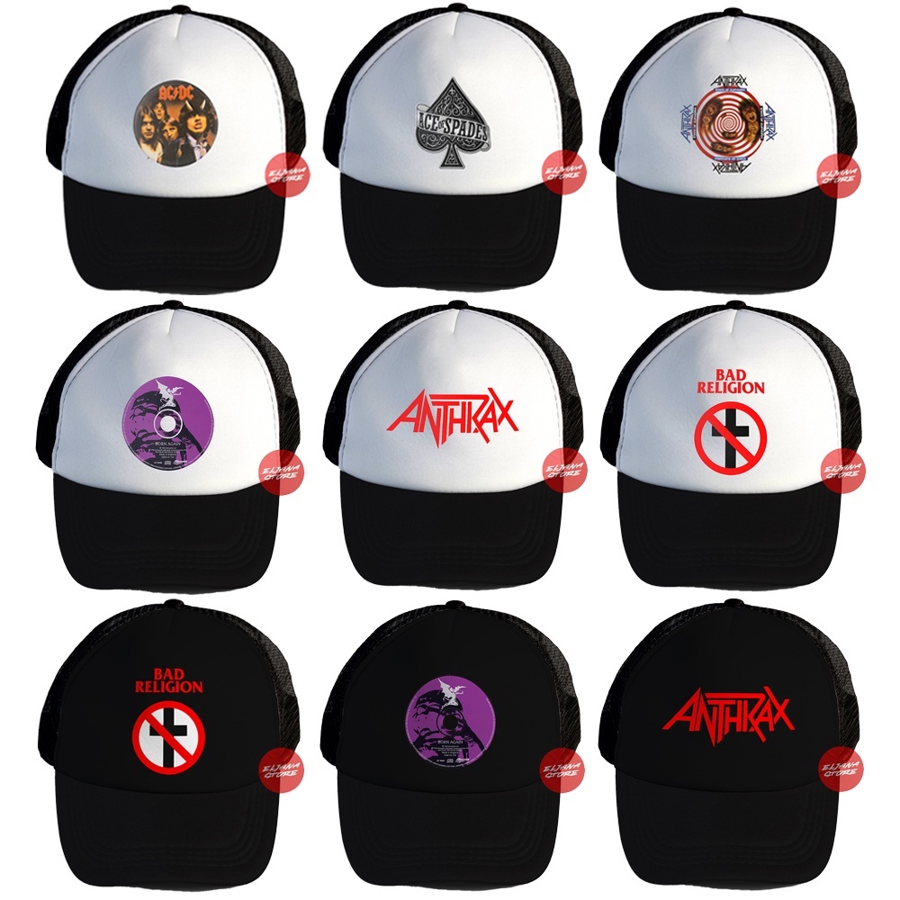 Bad Religion / BMTH /  Antrax / ACDC / Topi Band / Topi Distro / Topi Trucker / Topi Distro Premium / Topi Jaring unisex / Topi Baseball Band / Black Sabbath / Radiohead / Topi Premium Distro